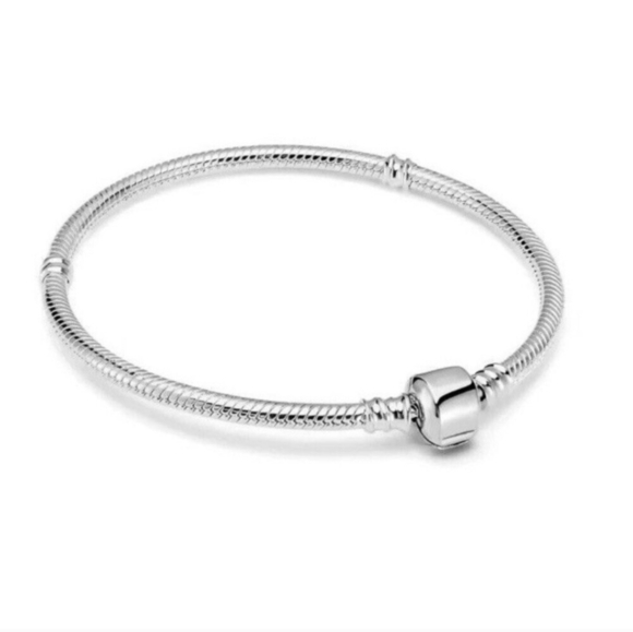 Sterling Silver S925 Snap Clasp Snake Chain European Charm Bracelet 8" - Picture 1 of 4